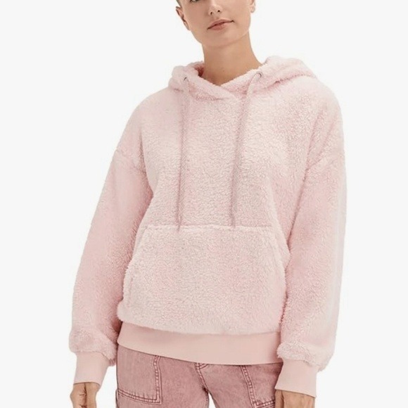 UGG Tops - UGG Adeline Sherpa Hoodie Pink Faux Fur Oversized Sweatshirt Womens Medium